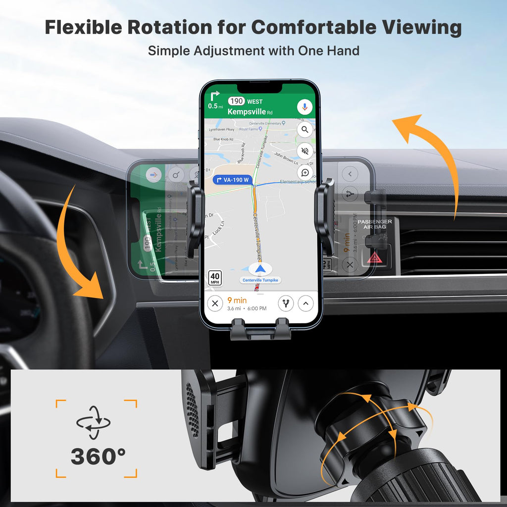 Miracase 2025 Car Phone Holder, Stable Double Steel-Hook Air Vent Car Phone Mount Cradle 360°Rotation, One Button Release Mobile Phone Holder for iPhone, Galaxy, All 4.0''-7'' Smartphones