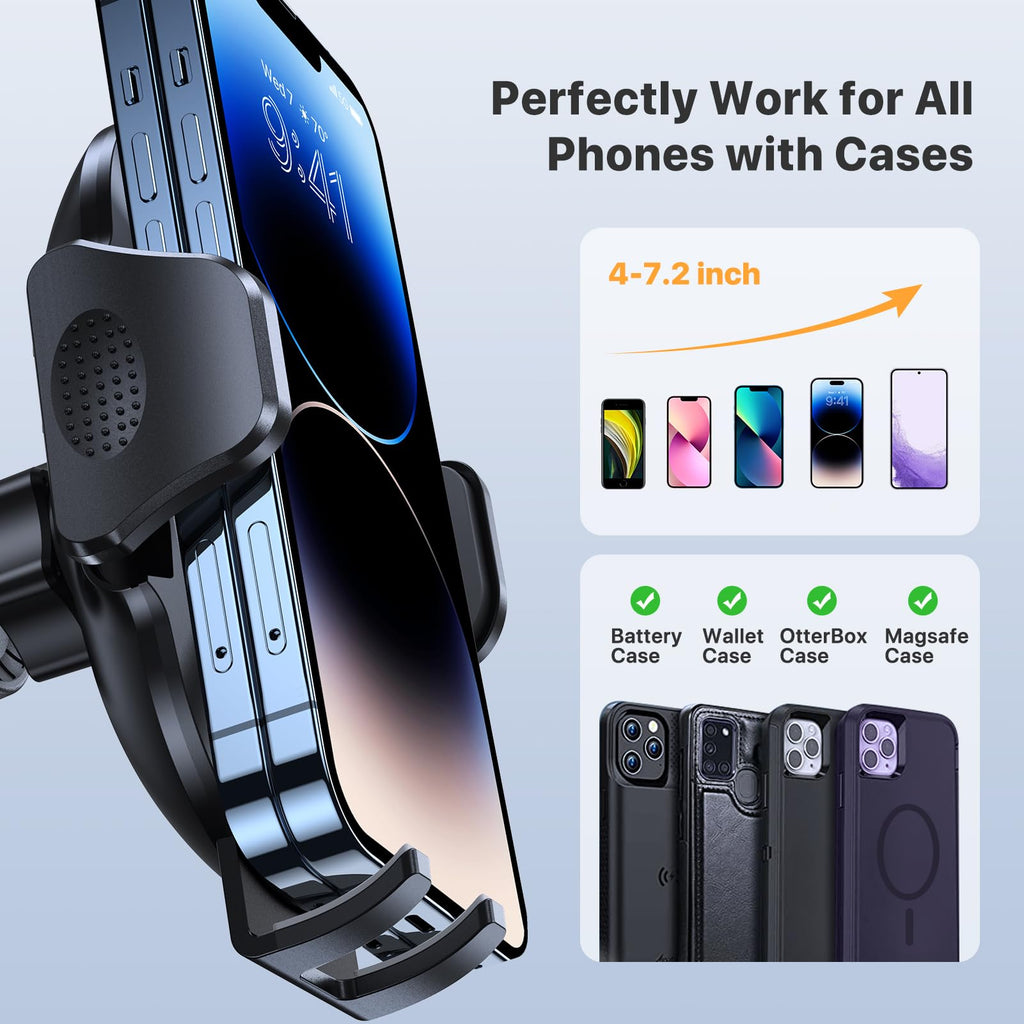 Miracase 2025 Car Phone Holder, Stable Double Steel-Hook Air Vent Car Phone Mount Cradle 360°Rotation, One Button Release Mobile Phone Holder for iPhone, Galaxy, All 4.0''-7'' Smartphones