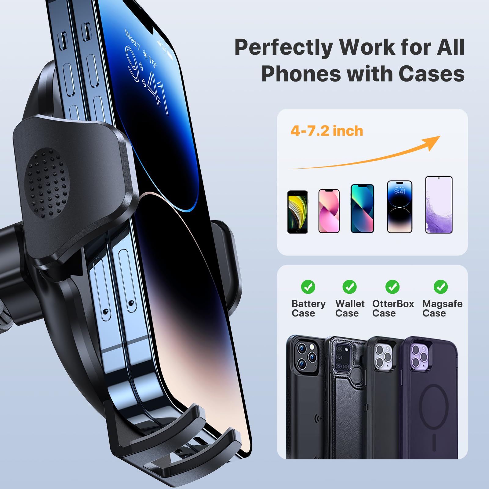 Miracase 2025 Car Phone Holder, Stable Double Steel-Hook Air Vent Car Phone Mount Cradle 360°Rotation, One Button Release Mobile Phone Holder for iPhone, Galaxy, All 4.0''-7'' Smartphones